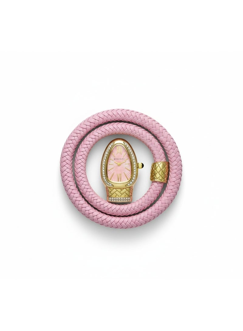 BVLGARI Serpenti Pink Leather Double-Wrap Watch with Diamond-Set Gold Case - Image 4